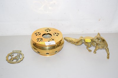Lot 91 - Brass model of a fox together with horse brass...