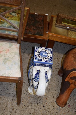 Lot 348 - CERAMIC STOOL MODELLED AS AN ELEPHANT, 50CM WIDE