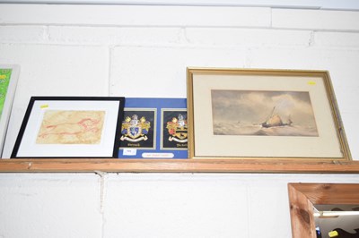 Lot 195 - Watercolour study of ships on rough sea...