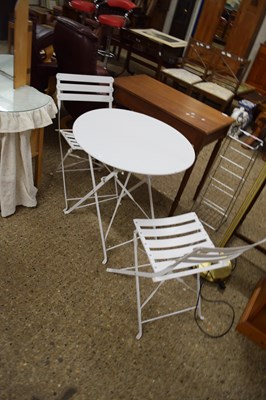 Lot 371 - MODERN CIRCULAR METAL GARDEN TABLE AND TWO...