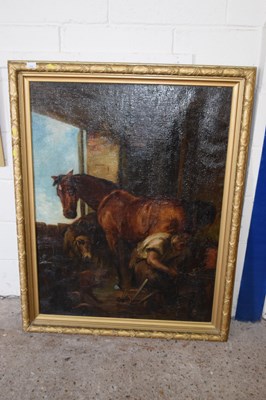 Lot 214 - After Landseer Shooing the Bay Mare, oil on...