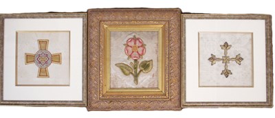 Lot 231 - Three eccleciastical embroideries, one bearing...