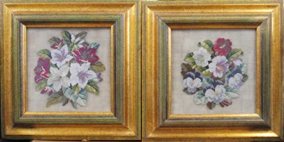 Lot 228 - A pair of 19th century needlework floral...