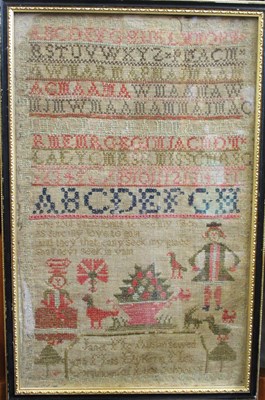 Lot 221 - A 19th century needlework sampler, with alpha...
