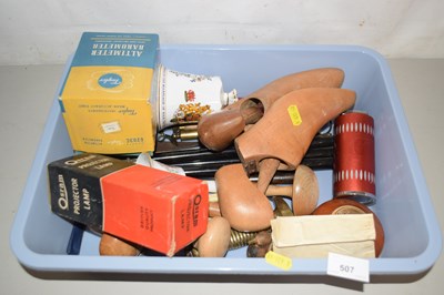 Lot 507 - Box of mixed items to include shoe stretchers,...