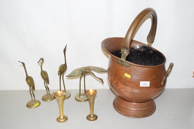Lot 518 - Copper coal bucket together with brass vases...