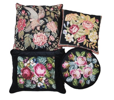 Lot 236 - Four assorted needlework cushions, largest 48...