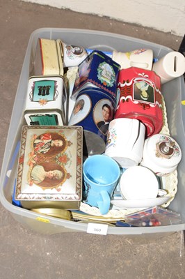 Lot 560 - Box of various royal commemorative tins, mugs etc