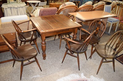 Lot 391 - SET OF SIX DARK ERCOL FLEUR DE LIS BACKED...