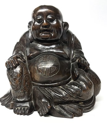 Lot 215 - Carved Wooden Model of Hotei late Qing Dynasty