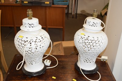 Lot 723 - Pair of reproduction reticulated porcelain...
