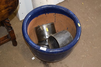 Lot 724 - A large blue glazed plant pot and smaller...