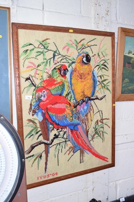 Lot 756 - A modern tapestry picture of Macaws