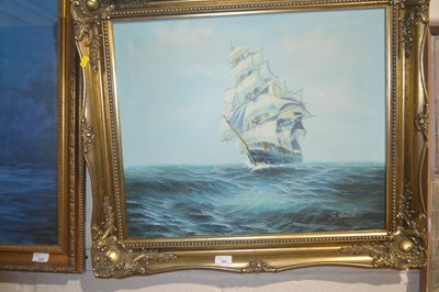 Lot 221 - Framed modern oil on canvas, ship in sail