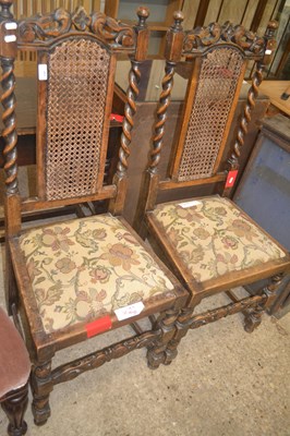 Lot 240 - Pair of cane-back upholstered oak Hall Chairs