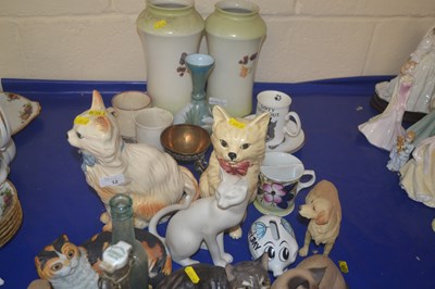 Lot 12 - Qty of china wares, china cats, pair of vases...