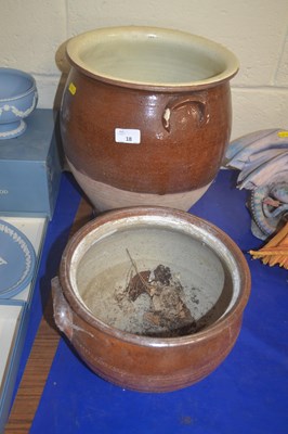 Lot 18 - Large glazed pottery pot together with a...