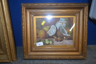 Lot 37 - Framed still life of fruit and a vase...