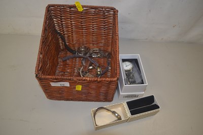 Lot 69 - Wicker box with qty of wristwatches