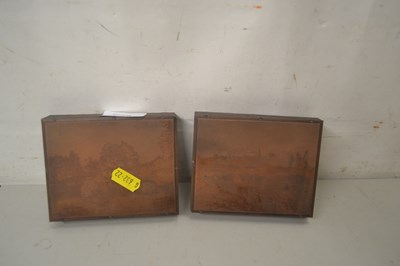 Lot 76 - Two mounted copper plaques with countryside...