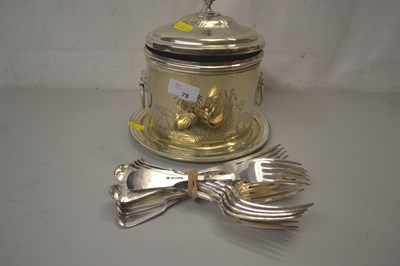 Lot 78 - Plated bowl and cover with a qty of silver...