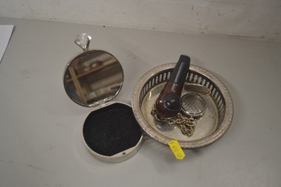 Lot 85 - A plated tray, magnifying glass, pipe and...