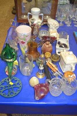 Lot 100 - Qty of glass and china wares, candlesticks,...