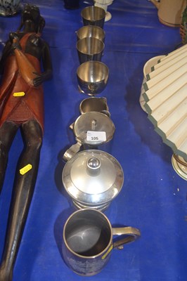 Lot 105 - Qty of metal teawares, teapot, milk jug etc