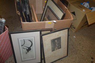 Lot 117 - Box of framed prints and etchings some in...