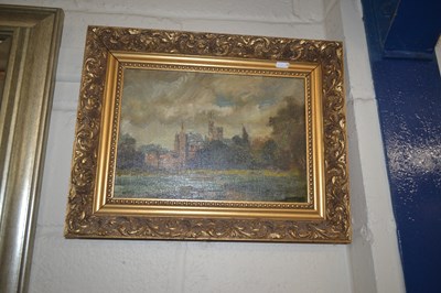 Lot 346 - Indistinctly sigend oil on canvas, landscape...