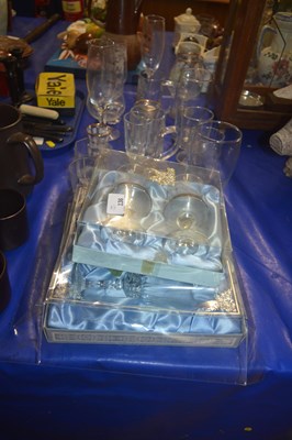 Lot 136 - Qty of glass wares, drinking glasses, framed...