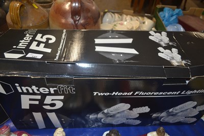 Lot 144 - Box containing Interfit F 5 two head florecent...