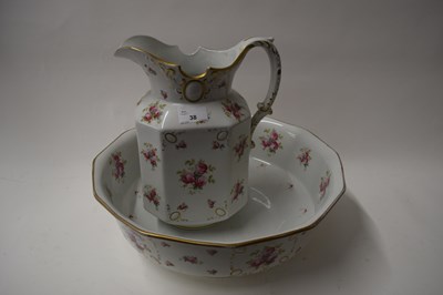 Lot 38 - ROSE DECORATED WASH BOWL AND JUG