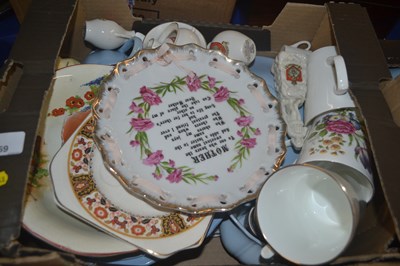 Lot 169 - Box of china wares, some cups, saucers, moto...
