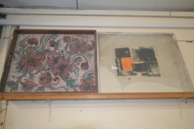 Lot 208 - Framed set of tiles with floral design...