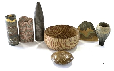 Lot 247 - Group of six studio pottery vases together...