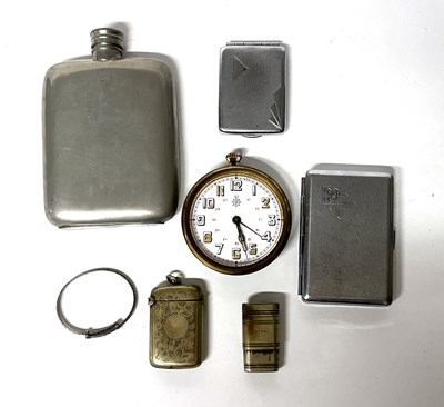 Lot 284 - Mixed Lot; Junghans Travel Clock, Brass Vestas and Cigarette Cases