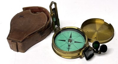 Lot 286 - Elliott Bros; Brass Cased Prismatic Sighting Compass in Leather case late 19th Century
