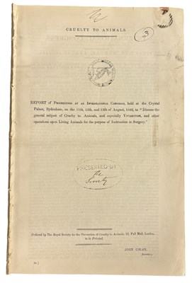 Lot 337 - CRUELTY TO ANIMALS Report CRYSTAL PALACE...