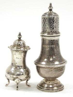 Lot 35 - A George V silver caster of baluster form...