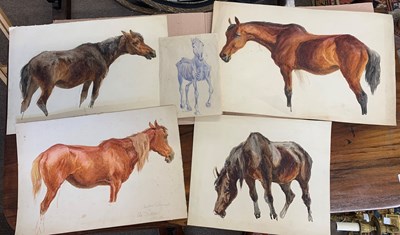 Lot 106 - Group of five watercolour on card (one on...