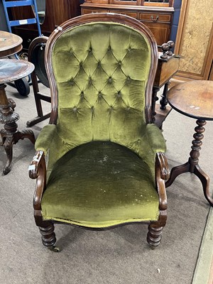 Lot 427 - A Victorian green upholstered button back...