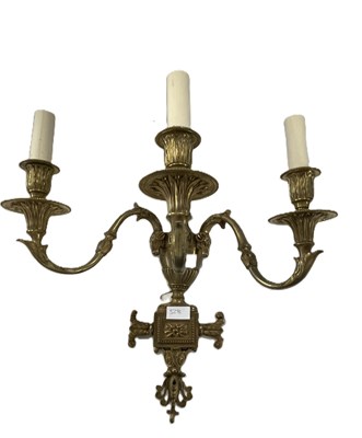 Lot 355 - A 20th Century cast brass three branch wall...