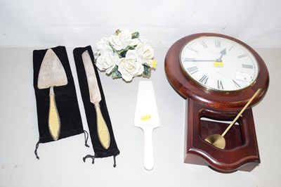 Lot 8 - A modern wall clock, porcelain flowers and...