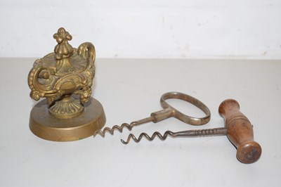 Lot 71 - A box of corkscrews and a clock finial