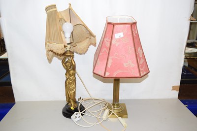 Lot 87 - A table lamp with metal figural base together...