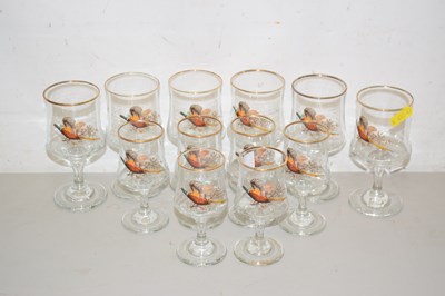 Lot 150 - Collection of pheasant decorated spirit glasses