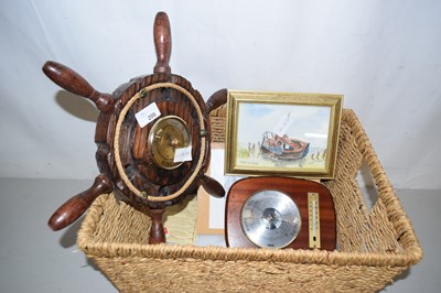 Lot 205 - A basket containing barometers, small pictures...