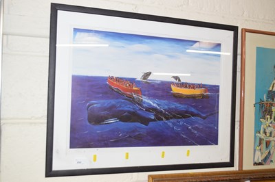 Lot 250 - Brian Lewis, coloured print of whale watching