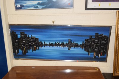 Lot 256 - A Ruiz mixed media study of a city scape at night